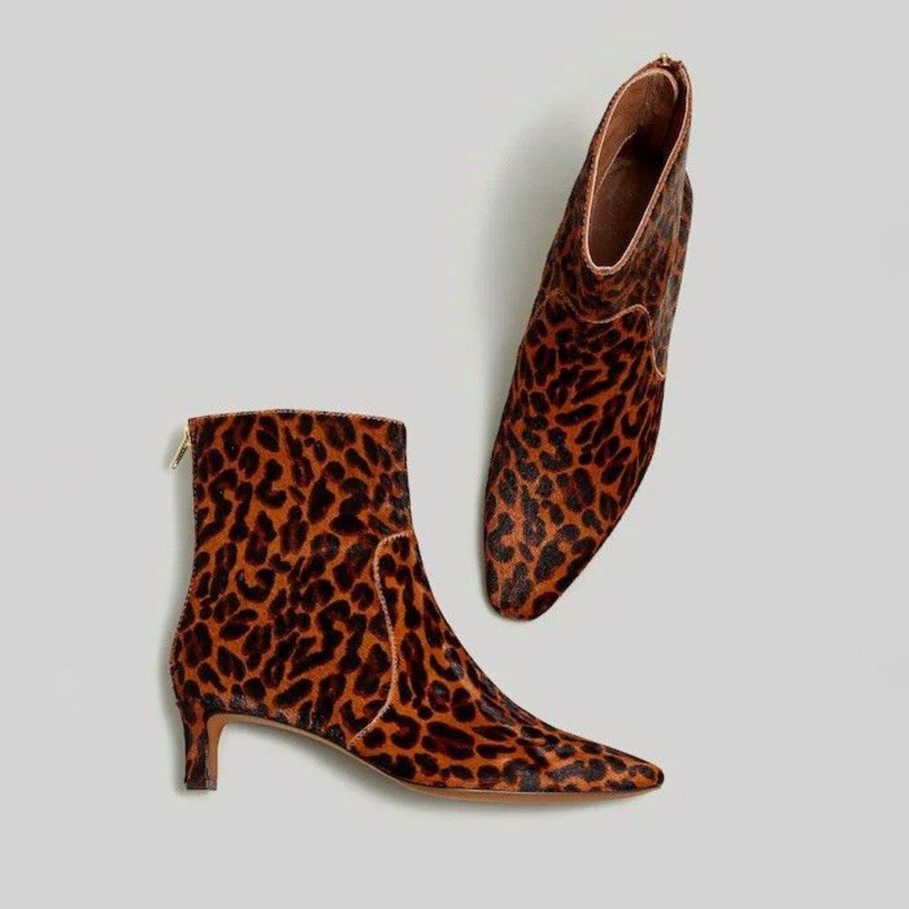 NWOB Madewell The Dimes Kitten-Heel Boot in Dark Carob Multi Animal Print Sz 8.5